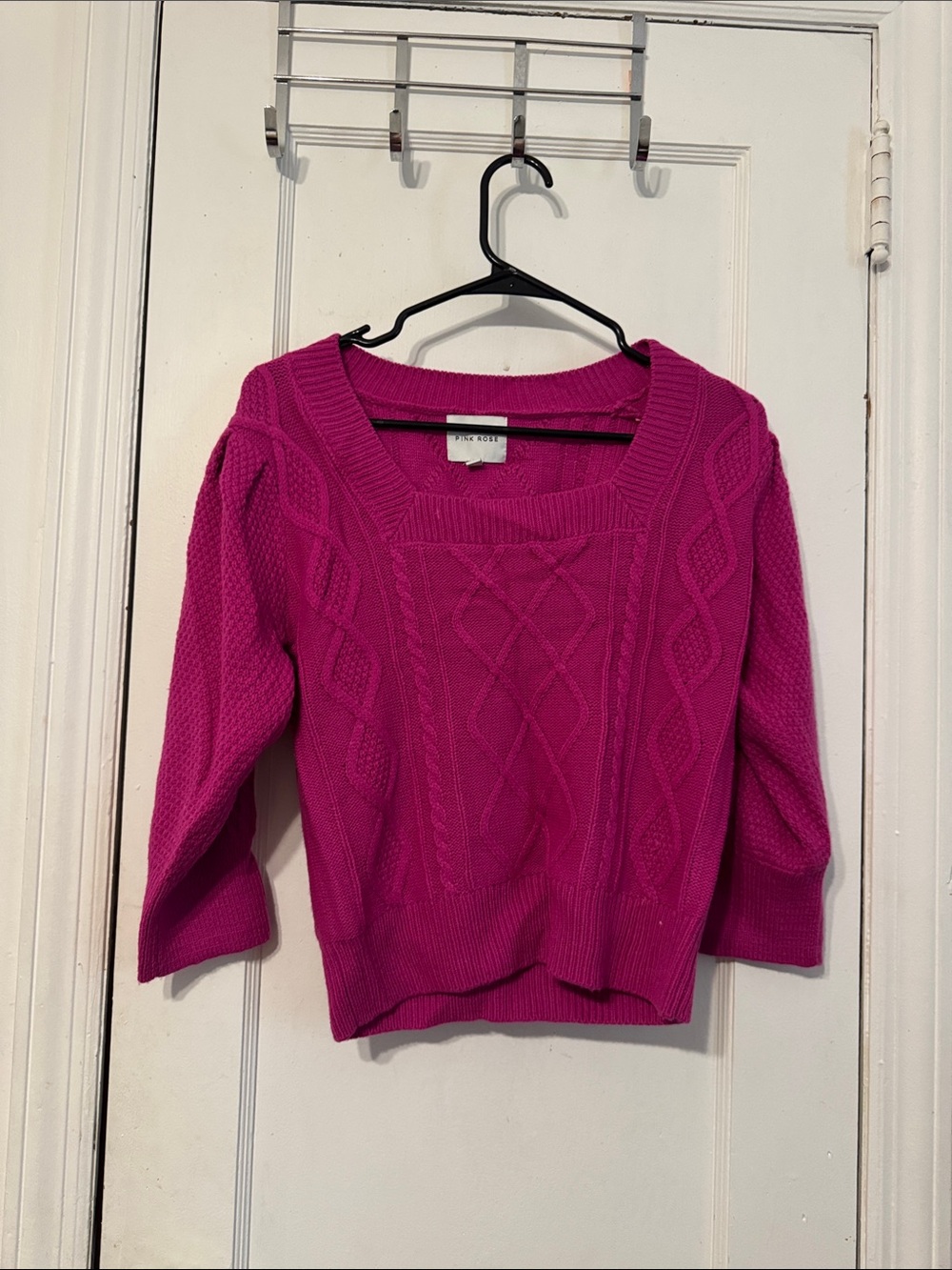 Pink Rose Fuchsia Cable Knit Scoop Neck Sweater